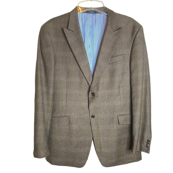Tommy Hilfiger Other - Tommy Hilfiger Men's Wool Brown Plaid Single Breasted Blazer Size 44 Career